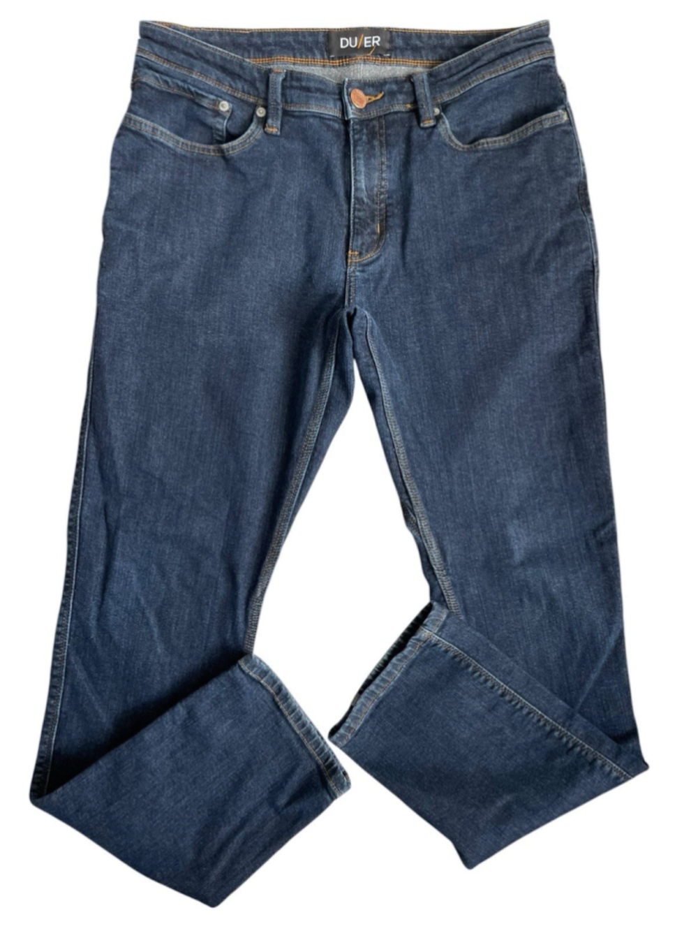 DU/ER L2X Relaxed Taper Jeans Mens Fit 33x32 Blue Stay Dry Fireside Fleece Lined